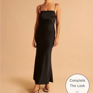 NWOT Abercrombie Black Satin Cowl Back Slip Midi Dress Size XL